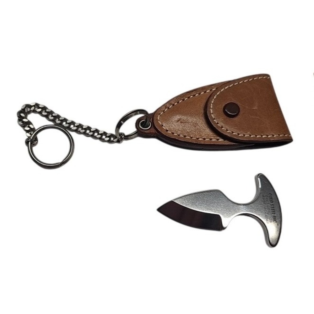 Vtg Cold Steel Urban Pal Push Pull Keychain Knife Japan Leather Sheath 1980s